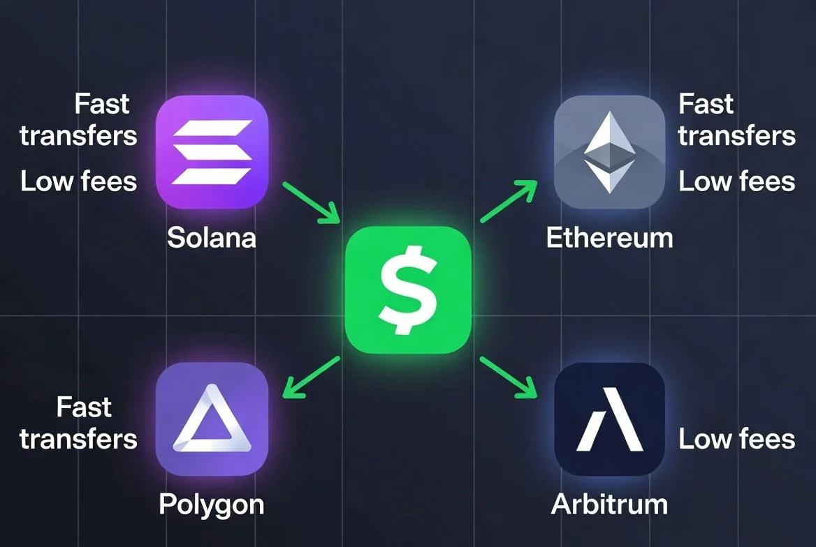 Cash App Adds USDC Transfers on Solana, Ethereum, Polygon & Arbitrum