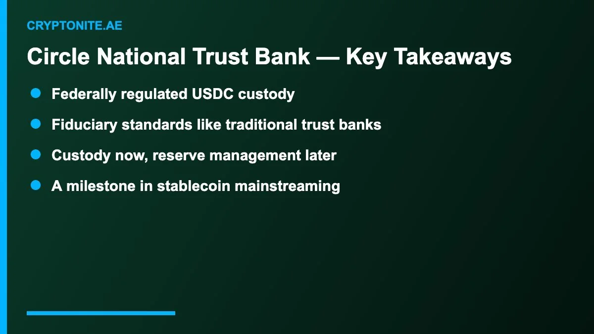 Circle national trust bank key takeaways for USDC and stablecoins
