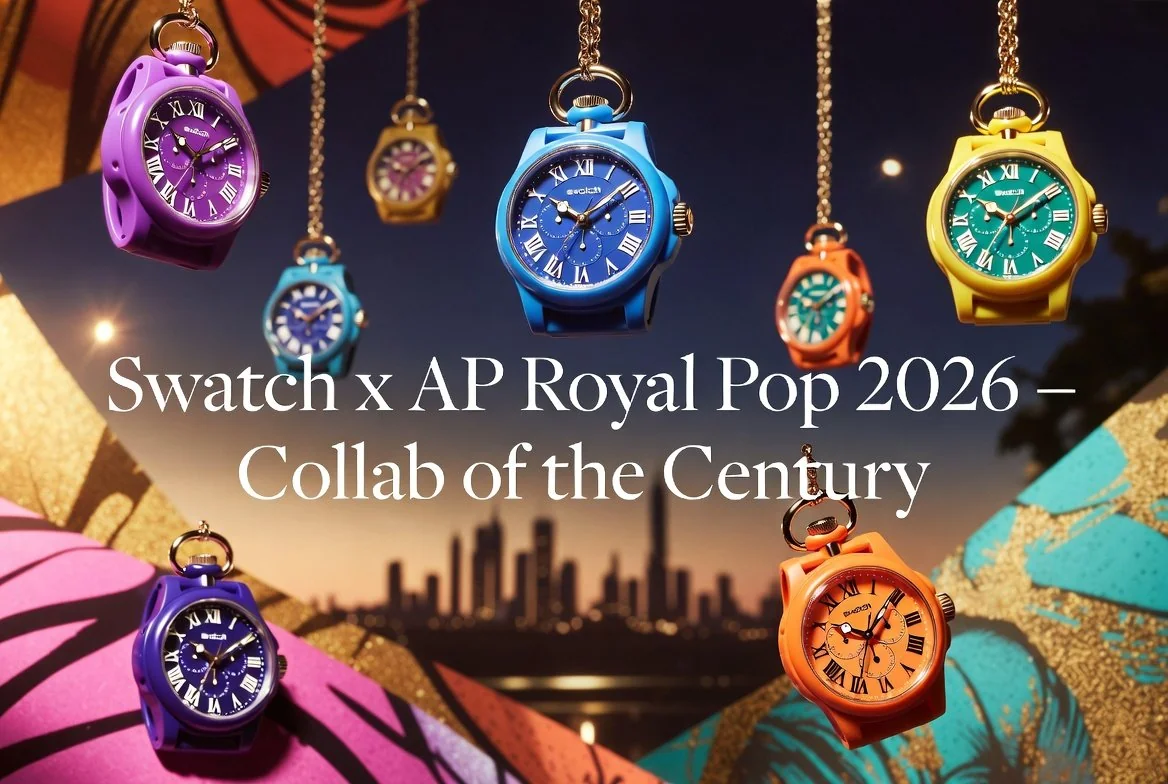 Swatch x AP Royal Pop 2026 luxury fashion magazine banner