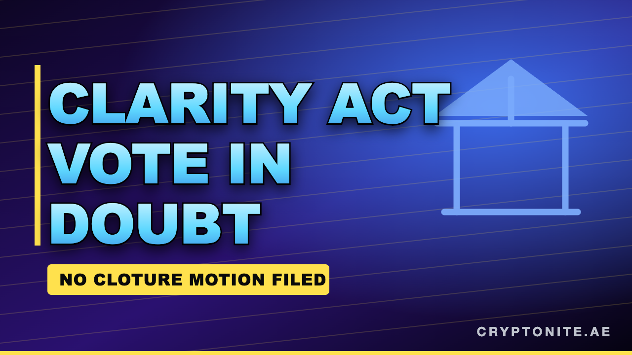 CLARITY Act Senate vote graphic showing the crypto market structure bill in doubt